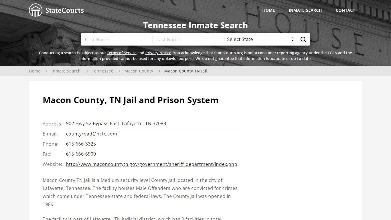 Macon County TN Jail Inmate Records Search, Tennessee - StateCourts